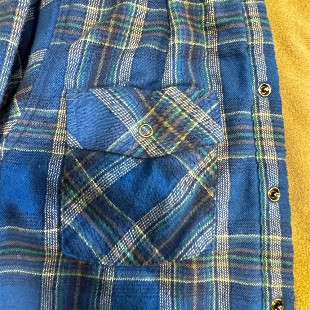 LL Bean Boys‎ Large Blue Plaid Flannel Hooded Jacket Casual Fall